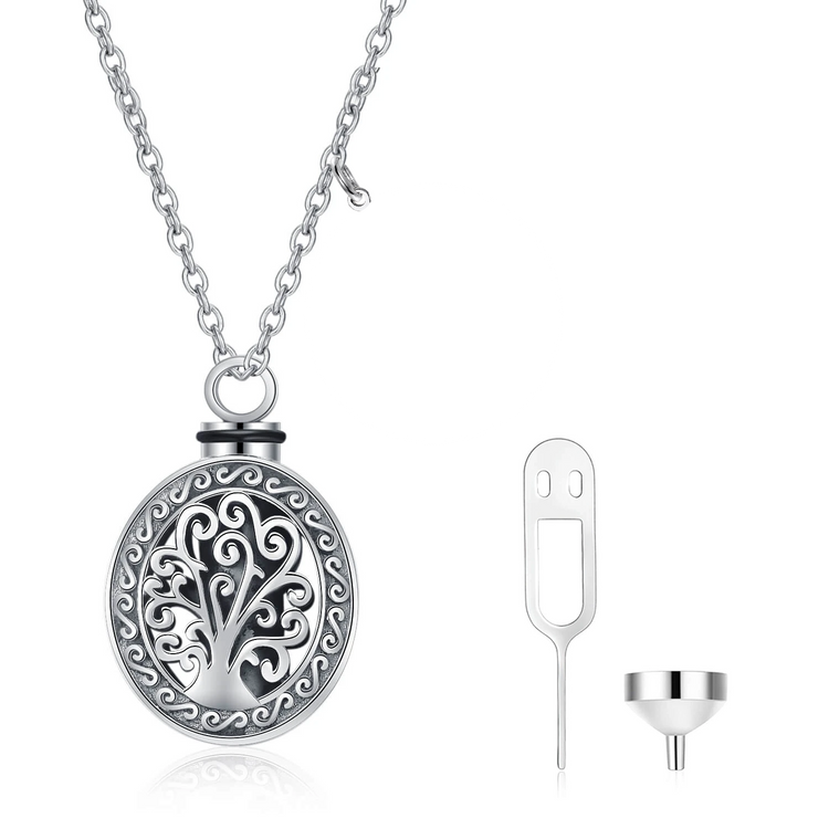 925 Sterling Silver Cremation Jewelry for Ashes Tree of Life Photo Urn Necklace