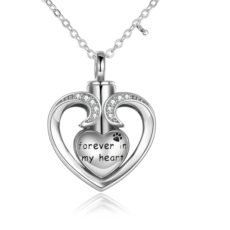 925 Sterling Silver Heart Memorial Urn Necklace, Forever In My Heart Cremation Necklace