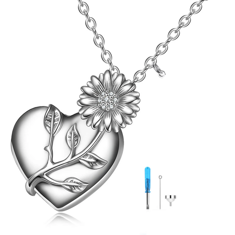 925 Sterling Silver Sunflower Heart Urn Necklace for Ashes Cremation Jewelry for Ashes