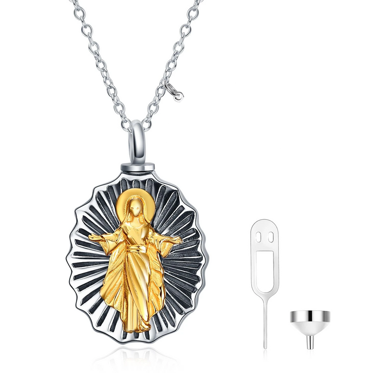 925 sterling silver Virgin Mary God blessed urn necklace Cremation Jewelry for Ashes