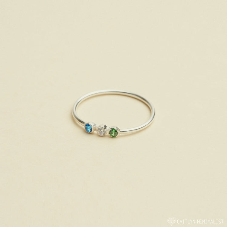 925 Sterling Silver 3 Birthstones Ring