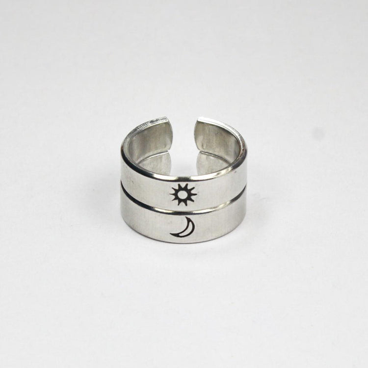 925 Sterling Silver Adjustable Sun And Moon Ring Set