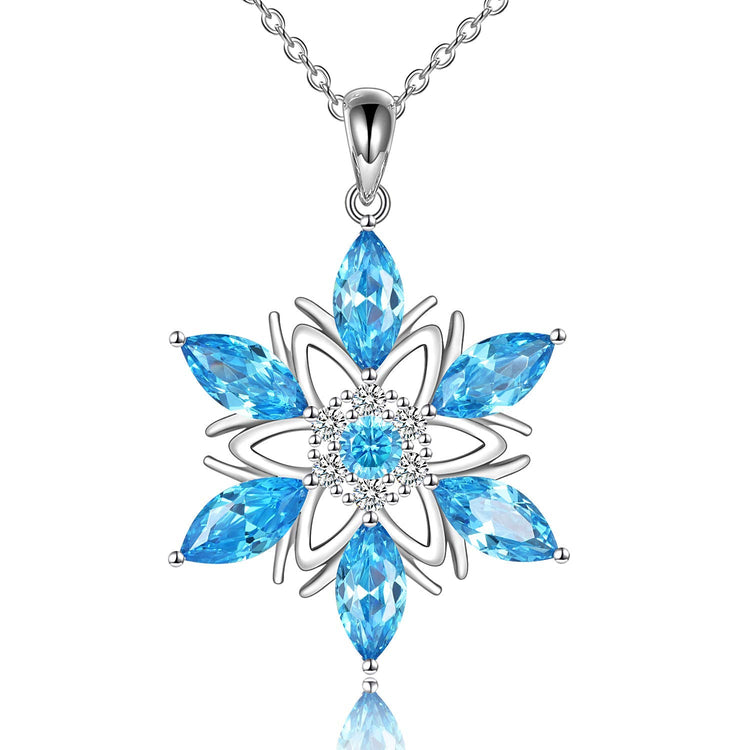 925 Sterling Silver Blue Crystal Snowflake Necklace