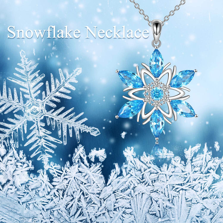 925 Sterling Silver Blue Crystal Snowflake Necklace