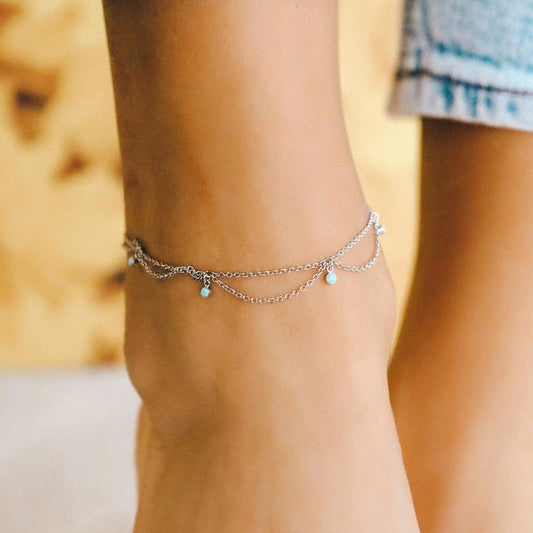 925 Sterling Silver Bohemia Style Anklet With Turquoise