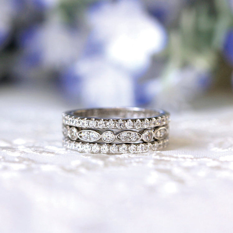 925 Sterling Silver Brilliant Cut Stacking Eternity Ring Set