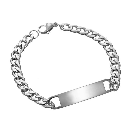 925 Sterling Silver Customized Engraving Nameplate Bar Bracelet In Curb Link Chain