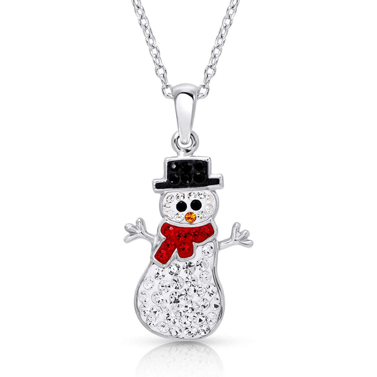 925 Sterling Silver Personalized Cute Zirconia Snowman for Christmas Necklace