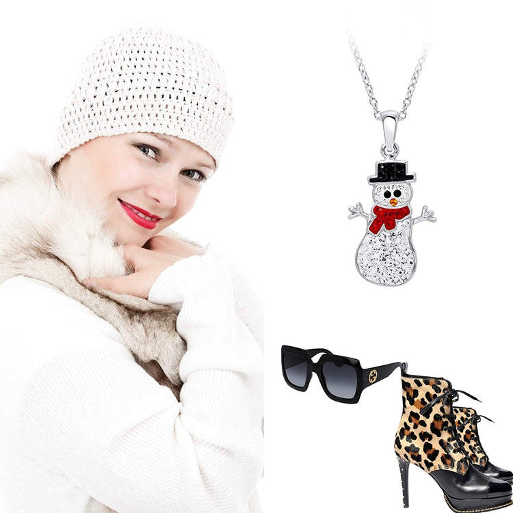 925 Sterling Silver Personalized Cute Zirconia Snowman for Christmas Necklace