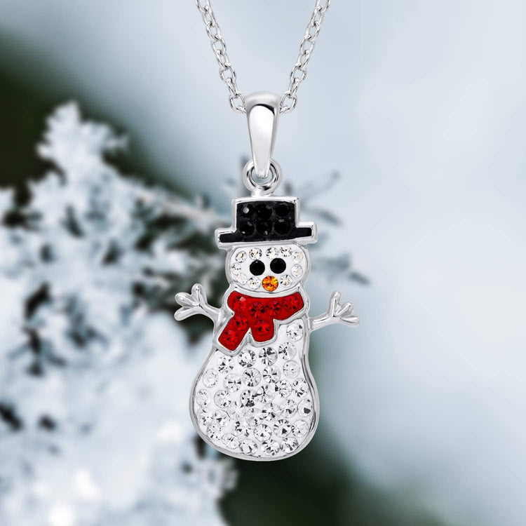 925 Sterling Silver Personalized Cute Zirconia Snowman for Christmas Necklace