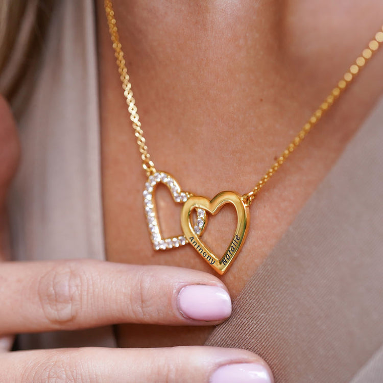 925 Sterling Silver Double Heart Nameplated Necklace