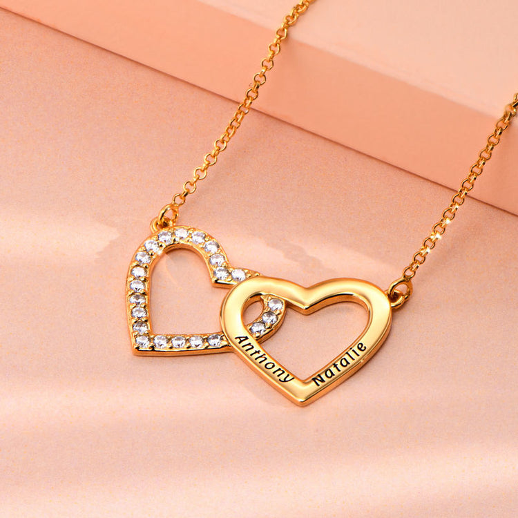 925 Sterling Silver Double Heart Nameplated Necklace