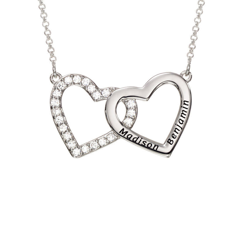 925 Sterling Silver Double Heart Nameplated Necklace