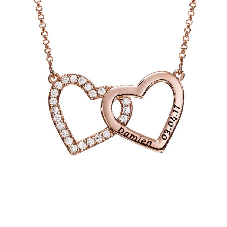 925 Sterling Silver Double Heart Nameplated Necklace