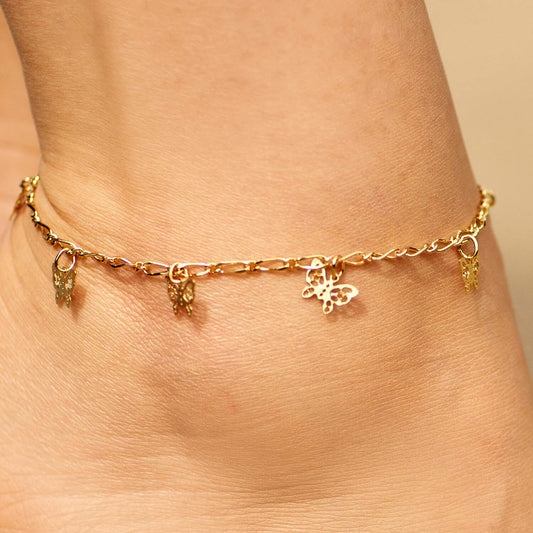 925 Sterling Silver Gold Plated Cutout Butterfly Anklet