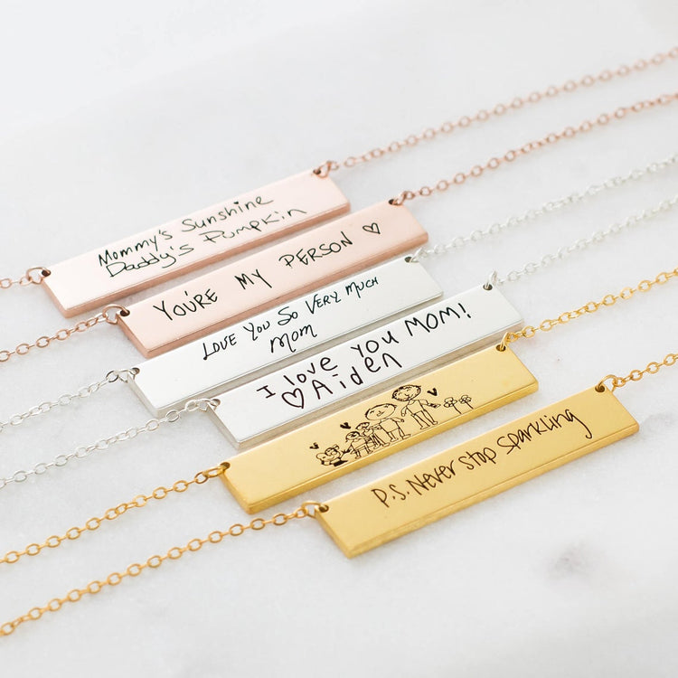 925 Sterling Silver Handwriting Bar Necklace