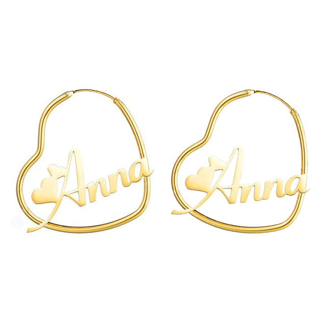 925 Sterling Silver Heart Hoop Name Earrings