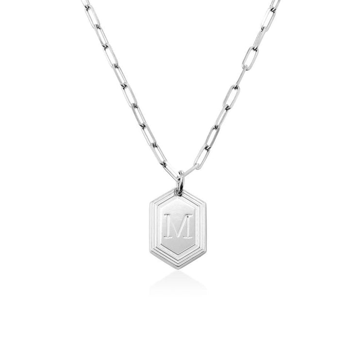 925 Sterling Silver Hexagon Initial Pendant Necklace In Clip Link Chain