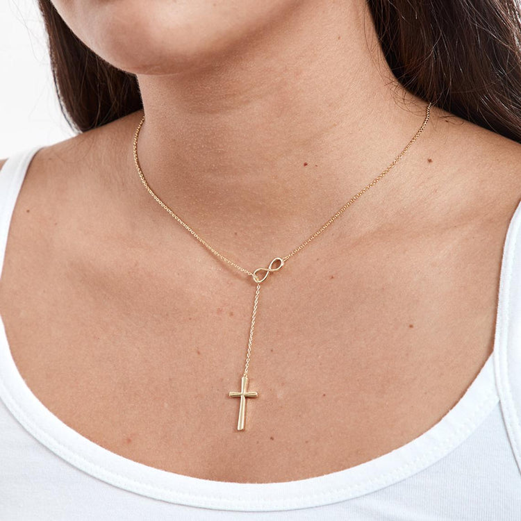 925 Sterling Silver Infinity Cross Vertical Lariat Necklace