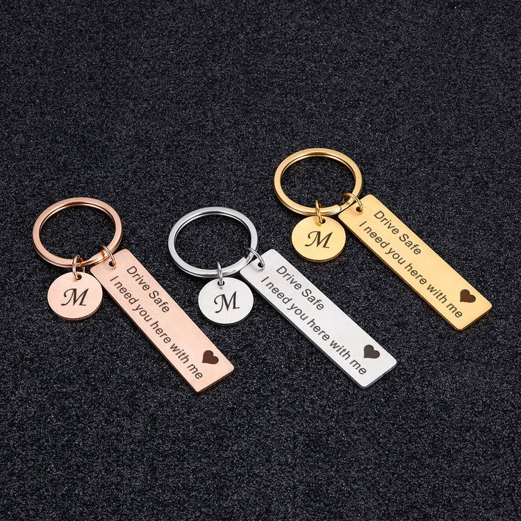 925 Sterling Silver Initial Vertical Bar Keychain