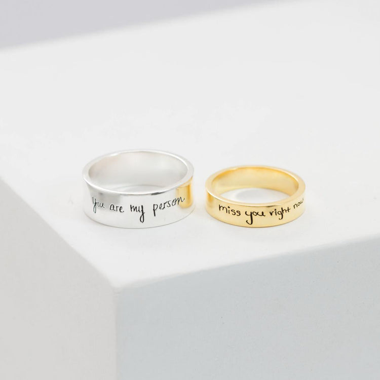 925 Sterling Silver Memorial Handwriting Ring Set