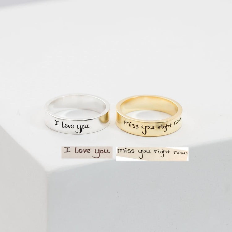 925 Sterling Silver Memorial Handwriting Ring Set