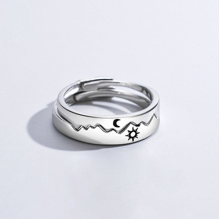 925 Sterling Silver Adjustable Mountain Sun And Moon Couple Rings