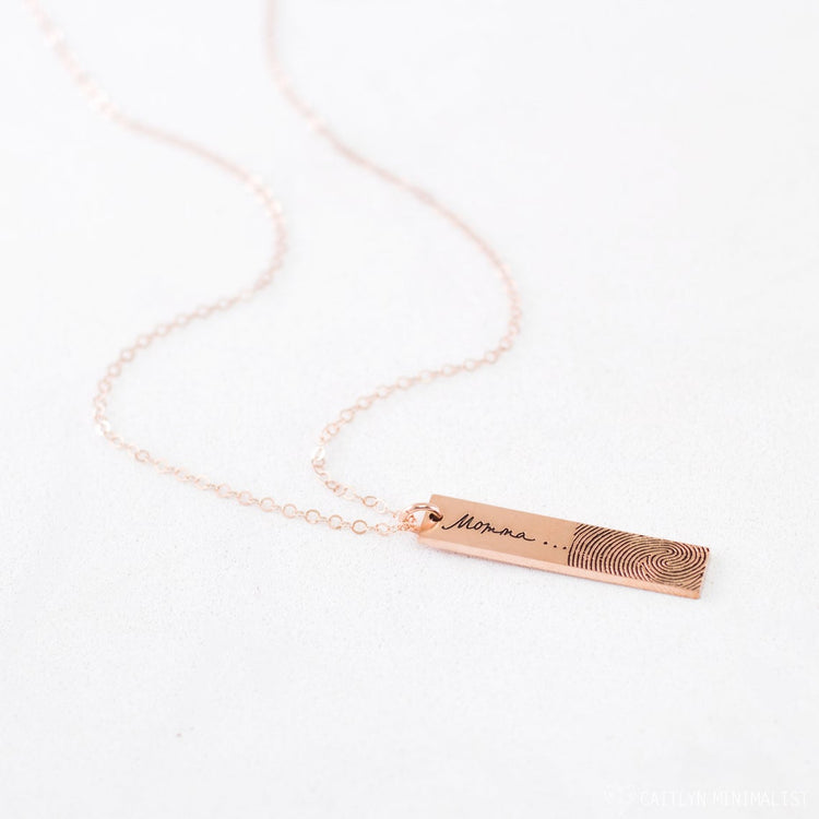 925 Sterling Silver Personalized Fingerprint Vertical Bar Necklace