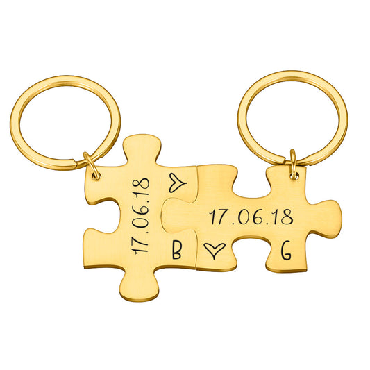 925 Sterling Silver Personalized Jigsaw Puzzles Keychain