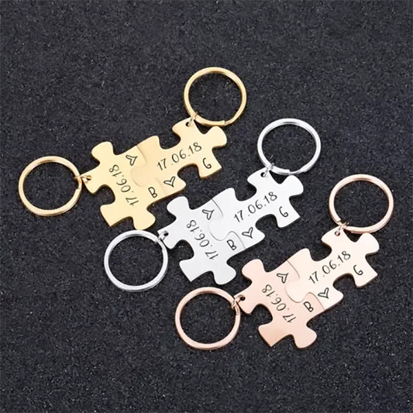925 Sterling Silver Personalized Jigsaw Puzzles Keychain