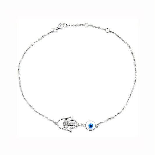 925 Sterling Silver Hamsa Hand Anklet