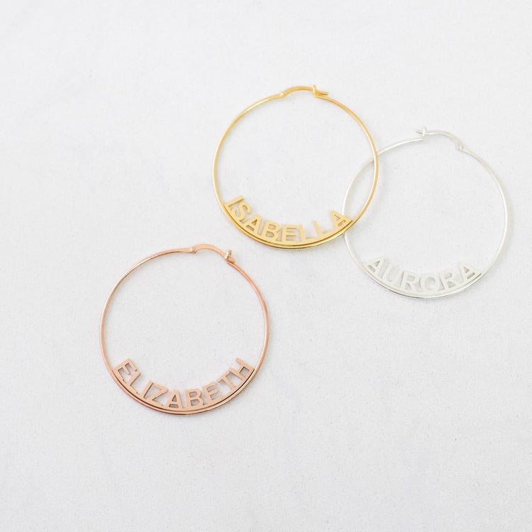 925  Sterling Silver Personalized Name Hoop Earrings