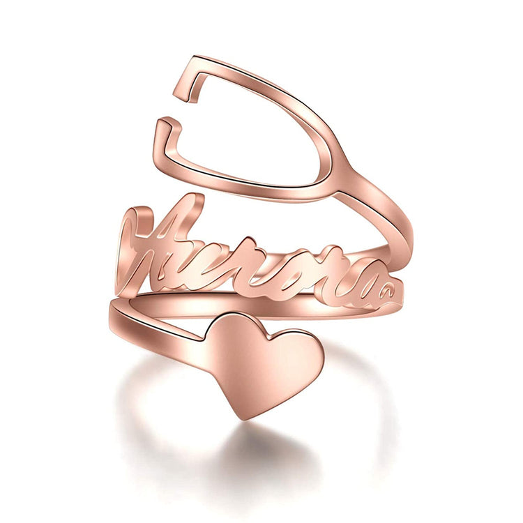 925 Sterling Silver Personalized Stethoscope Name Ring