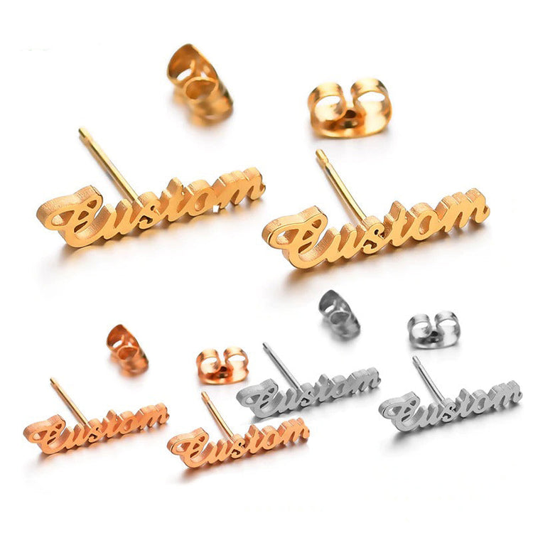 925 Sterling Silver Shiny Stud Name Earrings