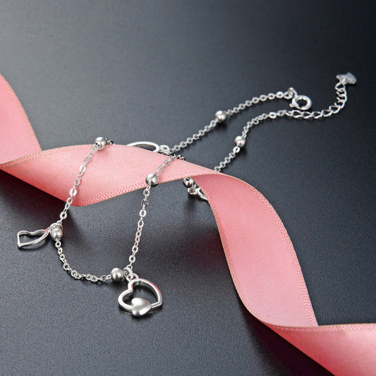 925 Sterling Silver Simple Heart Anklet