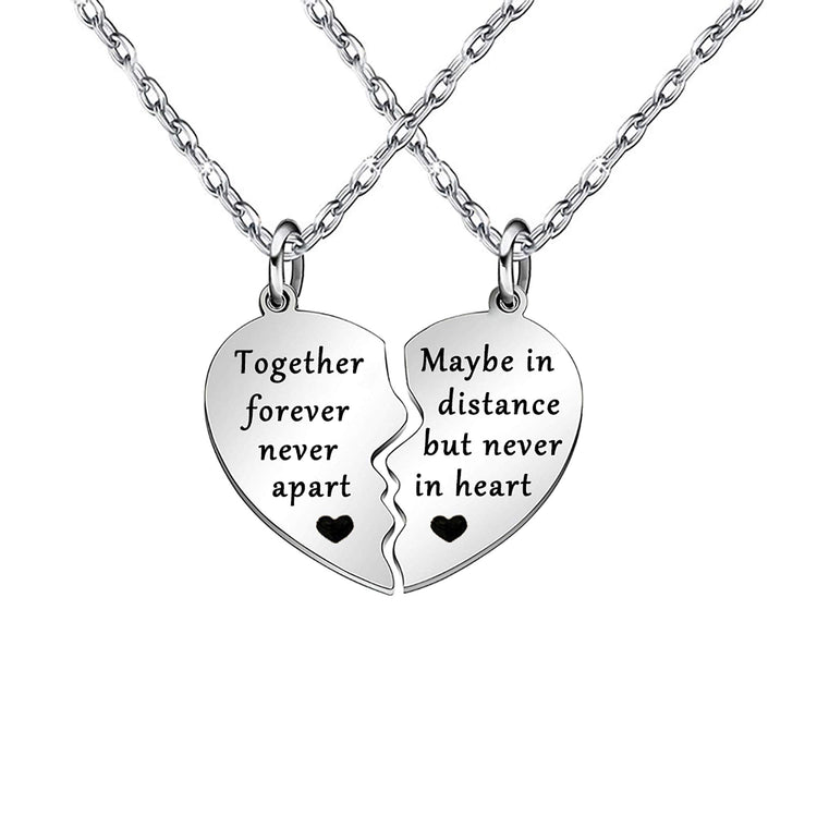 925 Sterling Silver Together Forever Never Apart Maybe in Distance but Never in Heart Heart Necklace