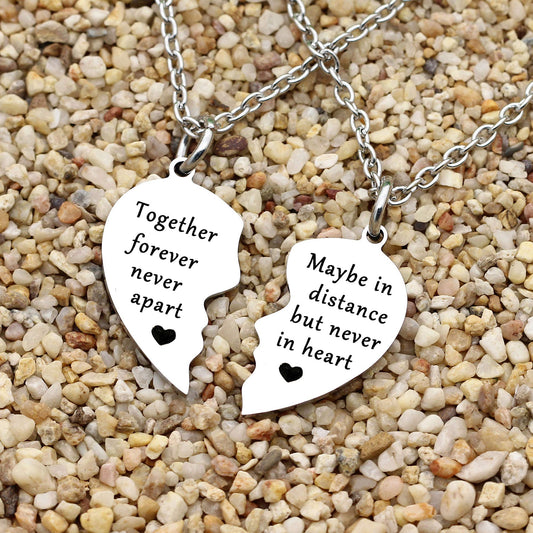 925 Sterling Silver Together Forever Never Apart Maybe in Distance but Never in Heart Heart Necklace