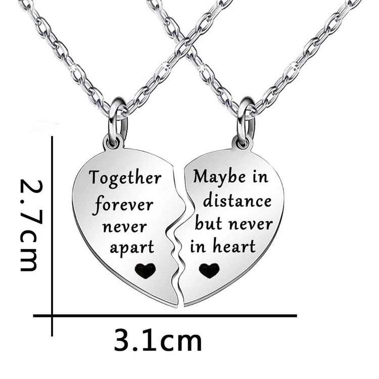 925 Sterling Silver Together Forever Never Apart Maybe in Distance but Never in Heart Heart Necklace