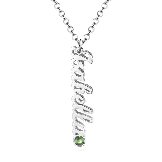 925 Sterling Silver Vertical Multi Name Necklace With Birthstone