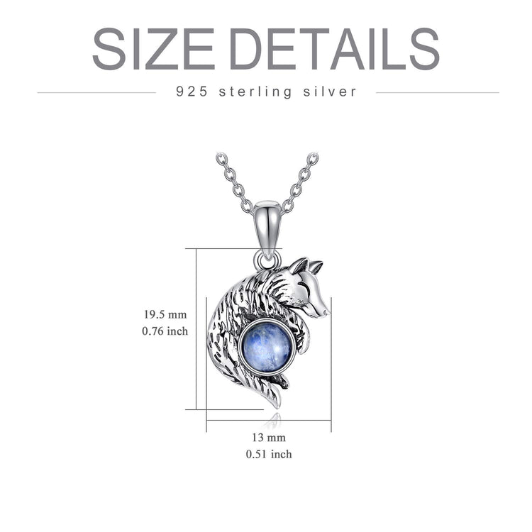 925 Sterling Silver Wolf Pendant Moonstone Necklace