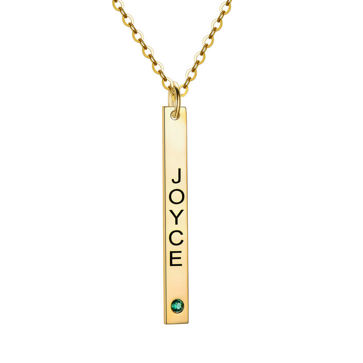 925 Sterling Silver Vertical Engraved Bar Necklace With Birthstone, Gift For Her, Birthday Gift - onlyone