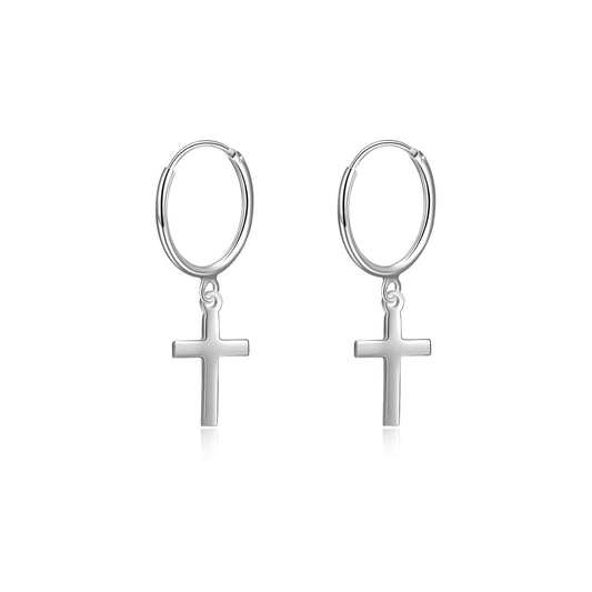 925 Sterling Silver Cross Hoop Earrings - onlyone