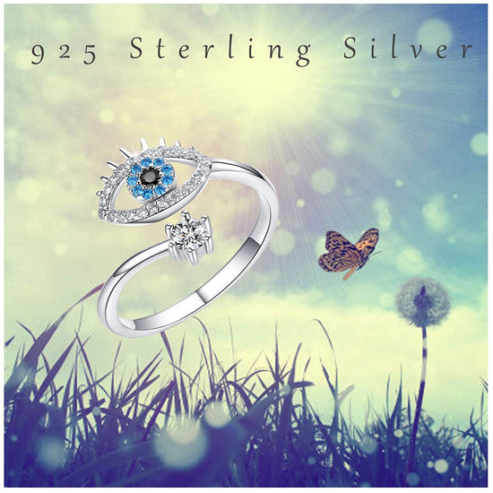 925 Sterling Silver Devil's Eye Ring Adjustable Rings Evil Eye Ring - onlyone