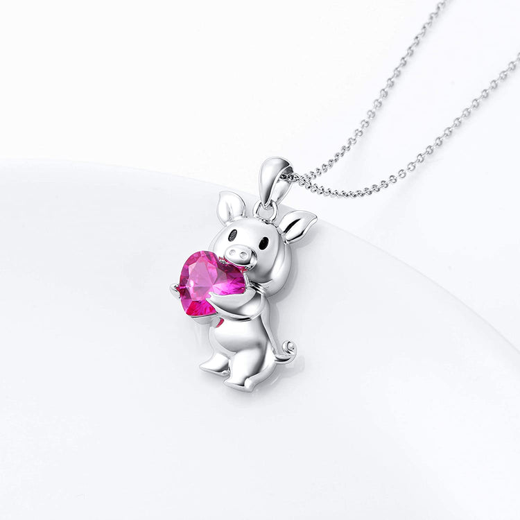 925 Sterling Silver Cute Animal Jewelry Cubic Zirconia Love Heart Pendant Necklace for Women - onlyone