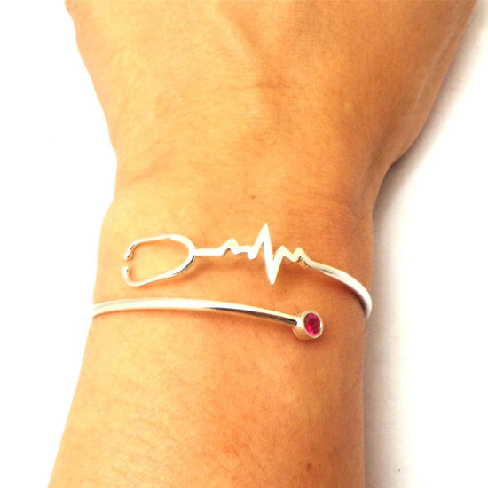 925 Sterling Silver Nurse Registered Heart Beat Stethoscope Bracelet - onlyone