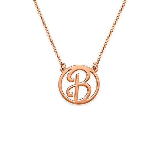 925 Sterling Silver Initial Letter Circle Engraved Necklace - onlyone