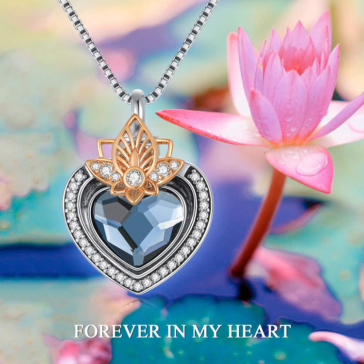 925 Sterling Silver Heart Flower Urn Necklace for Ashes, Cremation Keepsake Necklace with Swarovski Crystal - onlyone