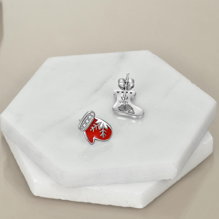 925 Sterling Silver Christmas Stocking And Glove Stud Earrings