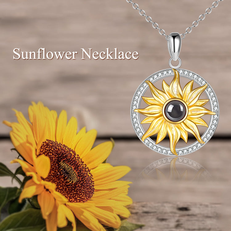 925 Sterling Silver I Love You In 100 Languages Sunflower Necklace - onlyone