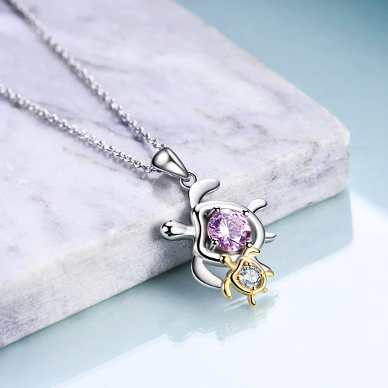 925 Sterling Silver Mom and Baby Turtle Necklace - onlyone